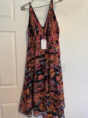 Embroidered Embellished Sequin Dress the Population V-Neck Midi Dress